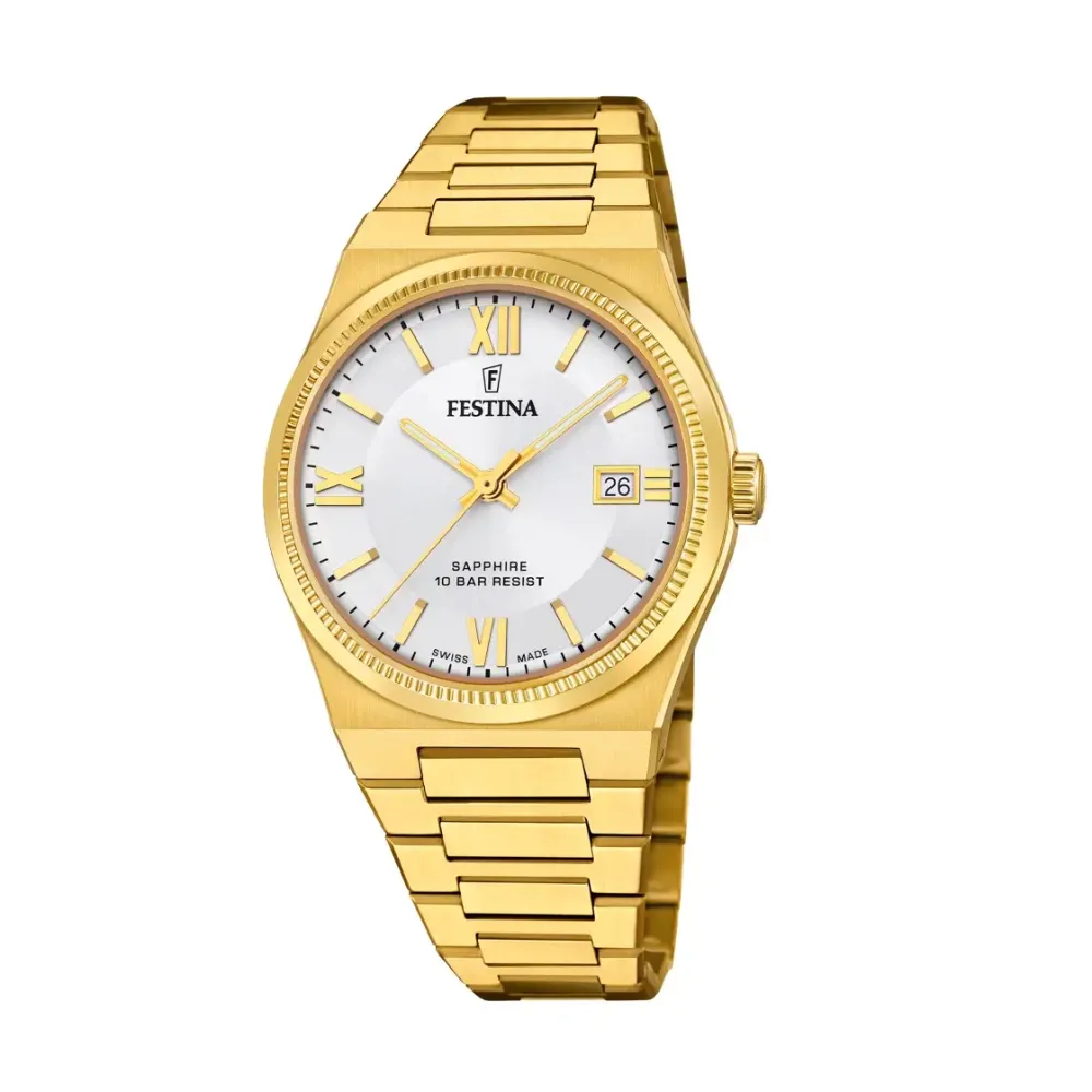 Festina ure Festina Swiss Made F20038/1 | Herreure Med Lænke | Herreure I Gulddouble
