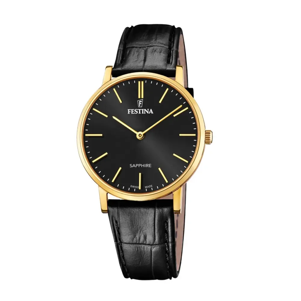 Festina ure Festina Swiss Made F20016/3 | Herreure Med Rem | Herreure I Gulddouble