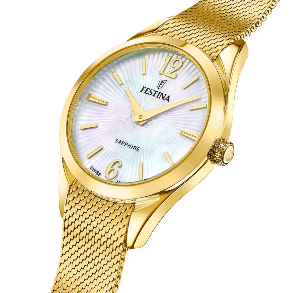 Festina ure Festina Swiss Made Grace F20077/1 | Dame Dameure Med Lænke | Dameure I Gulddouble