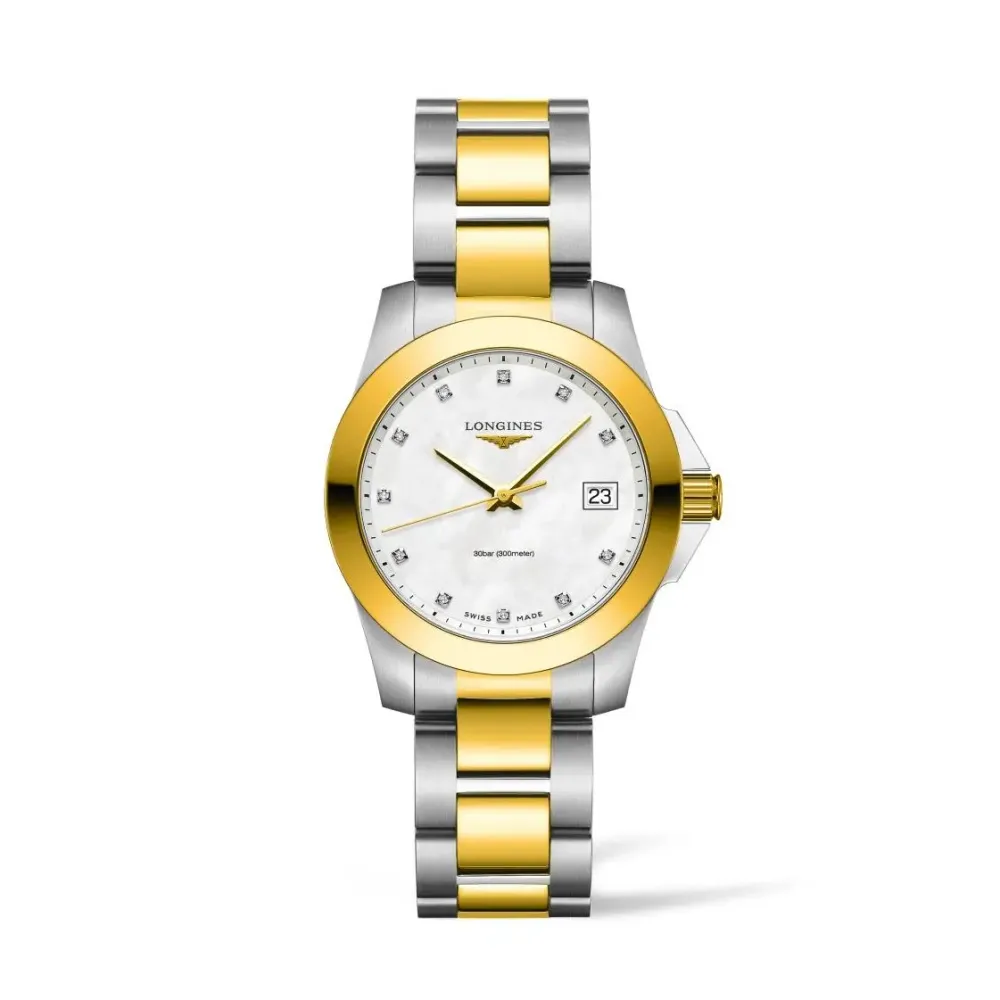 Longines Conquest 34mm L3.377.3.87.7 | Dame Dameure Med Lænke | Dameure I Bicolor