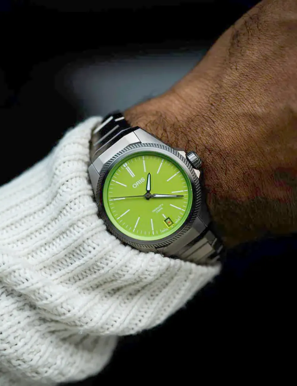 Oris ure Oris ProPilot X Kermit Edition 39mm 400 7778 7157MB | Herreure Med Lænke | Herreure I Titanium