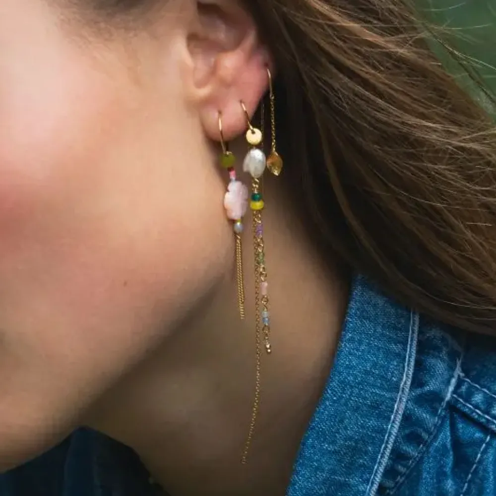 STINE A Jewelry Petit Ile de L'Amour double chain ørering 1238-02 | Øreringe | Forgyldte Sølvsmykker