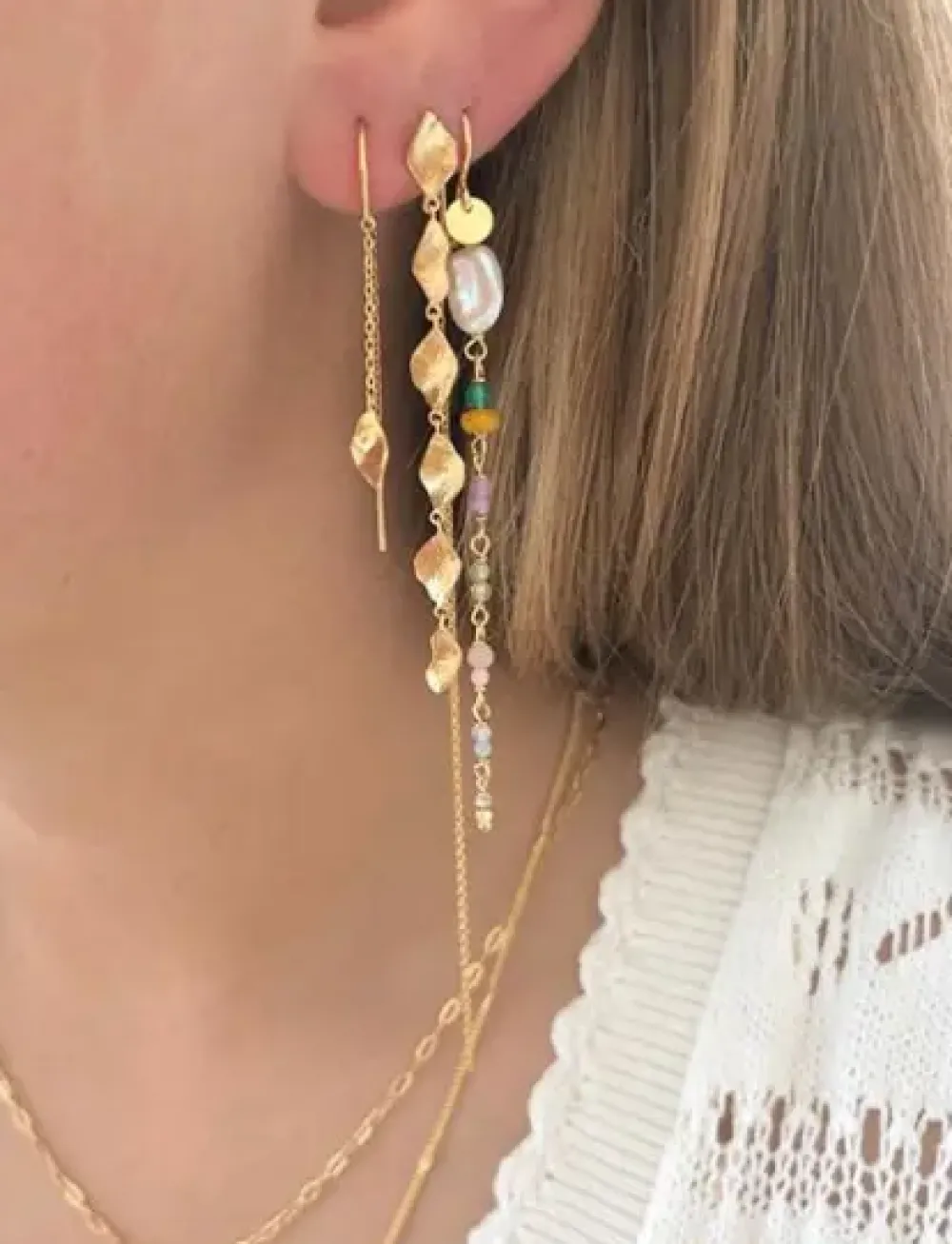 STINE A Jewelry Petit Ile de L'Amour double chain ørering 1238-02 | Øreringe | Forgyldte Sølvsmykker