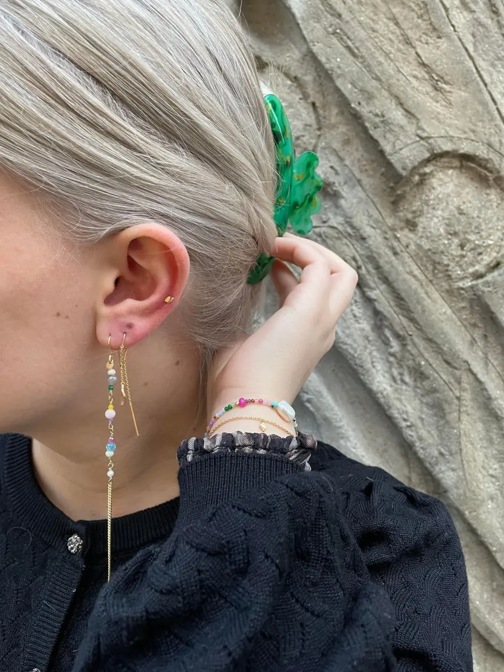 STINE A Jewelry Petit Ile de L'Amour double chain ørering 1238-02 | Øreringe | Forgyldte Sølvsmykker