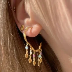 STINE A Jewelry Twisted Creol with stones ørering 1299-02 | Øreringe | Forgyldte Sølvsmykker