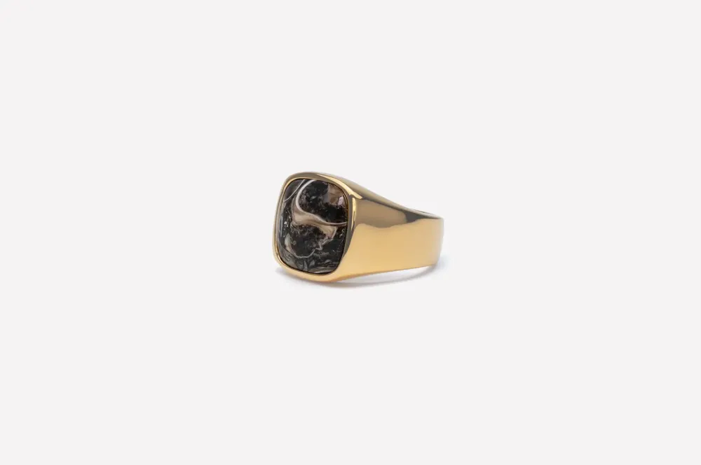 IX Studios smykker IX Studios Cushion Signet ring Turtle Agate DMN0282GDTA| Herresmykker|Ringe