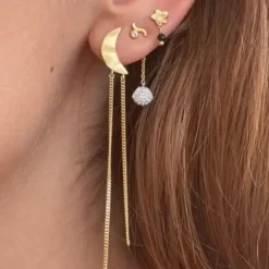 STINE A Jewelry Bella Moon with chains ørering 1313-02| Forgyldte Sølvsmykker|Øreringe
